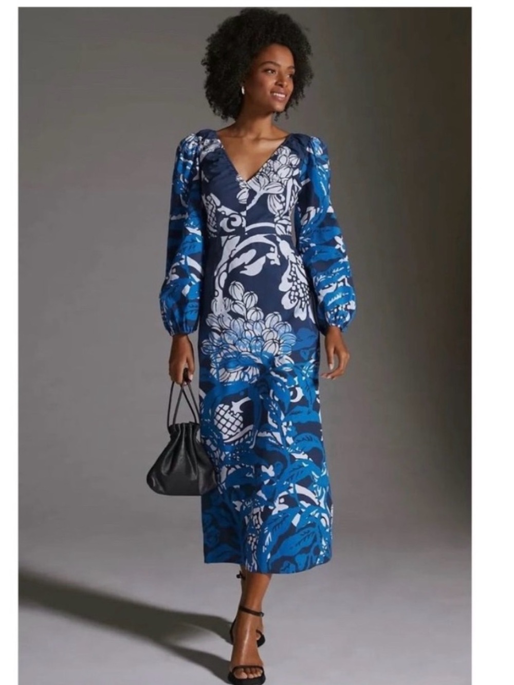 Anthropologie Roopa Pemmaraju Bird Floral Cotton Midi Dress Small Boho Resort